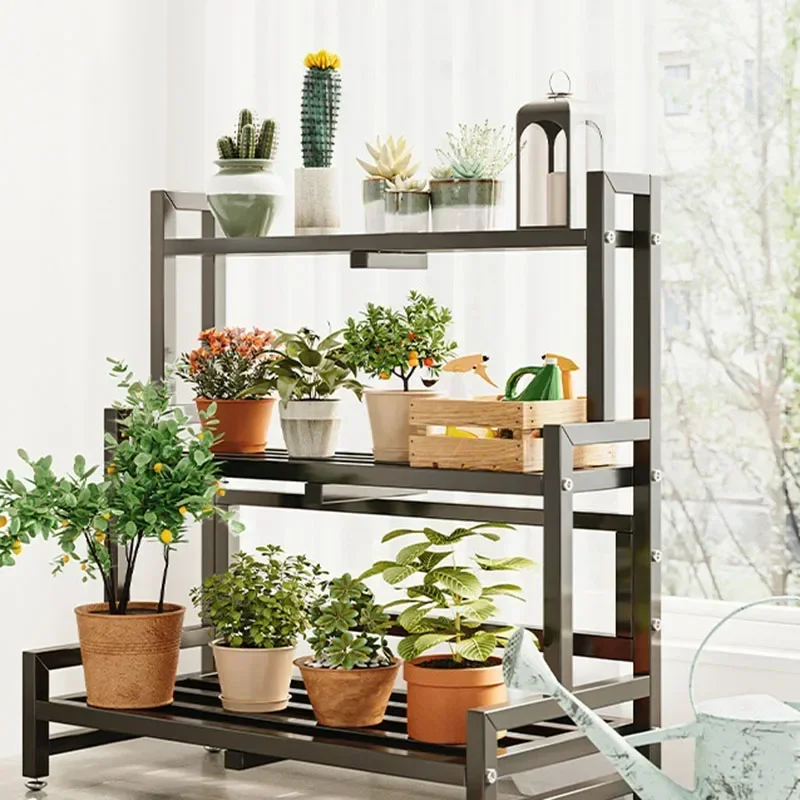 Scaffale per piante con Display a più livelli scaffale per piante quadrato in metallo universale per esterni di lusso nero Plantenrek mobili da balcone