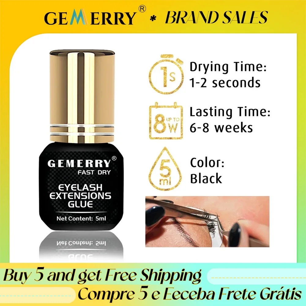GEMERRY-pegamento para pestañas de 5/10ML, pegamento para extensión de pestañas de secado rápido, retención adhesiva negra, pegamento para pestañas de 3-6 meses de largo