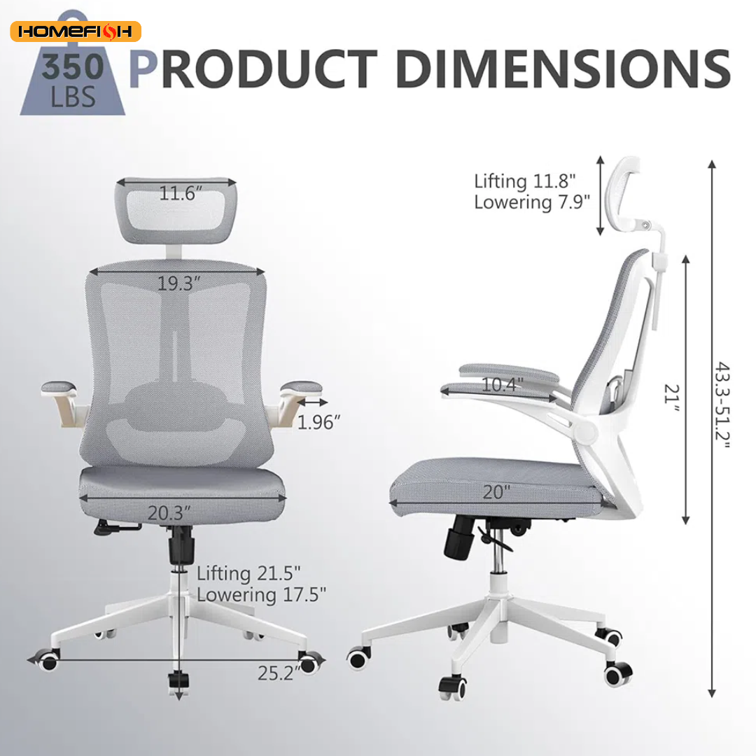 Computer Desk Chair 330.7lb Load Capacity 90 Degree Rotating Armrests Breathable  Chair with 5 Wheels for Home