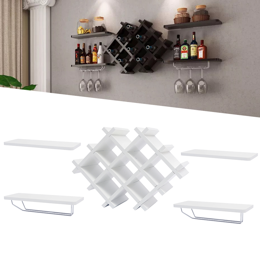 Cremalheira de vinho de parede para bares e restaurantes, forte capacidade de carga, ecológico, preto e branco, 5 PCs