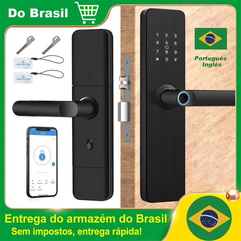 Fechadura eletrônica digital INTELAR Tuya Wifi Smart Door Lock com cartão inteligente/senha/chave/carregamento de emergência USB para casa inteligente