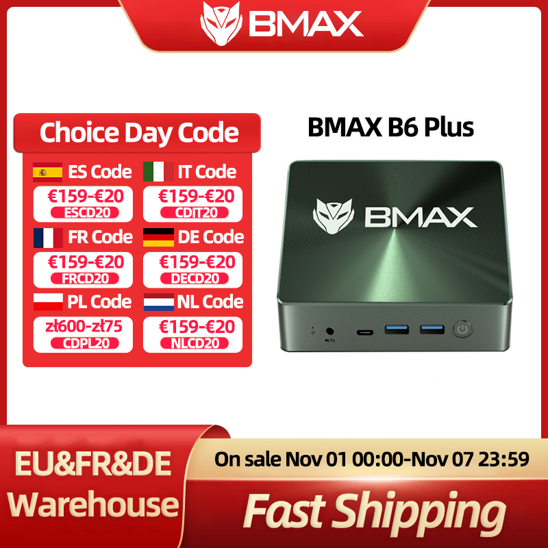 Bmax B6 Plus Mini-pc Intel I3-1000Ng4 Windows 11-pc 12Gb DDR4 Ram 512Gb Nvme SSD Wifi 5 USB 3.0 USB * 3 HDMI * 2 Bluetooth4.2