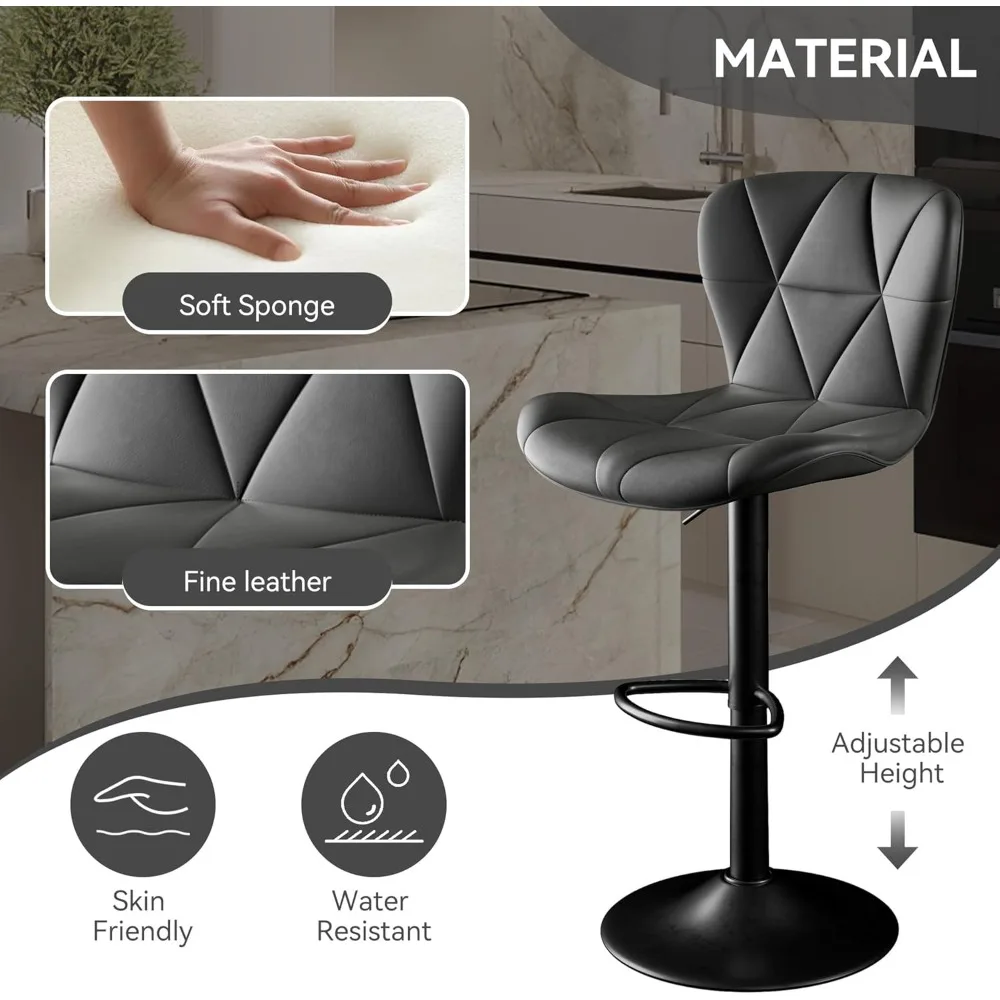 Bar Stools Set of 2,Adjustable Swivel Barstools, Faux Leather Bar Chairs,Upholstered Counter Height with High Backrest