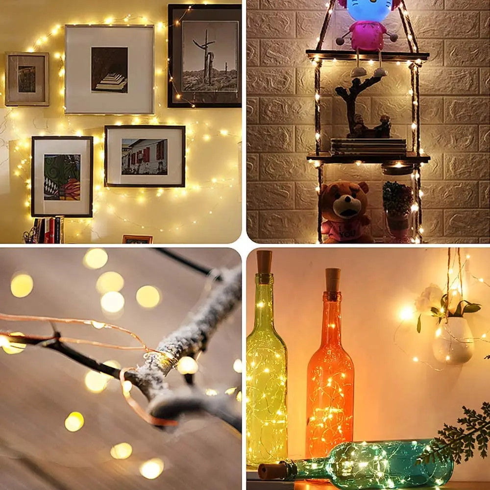 10 stringhe/confezione da 2 m 20 LED luce bottiglia di vino bianco caldo, mini luce decorativa in sughero fiaba bottiglia luminosa stringa decorativa l
