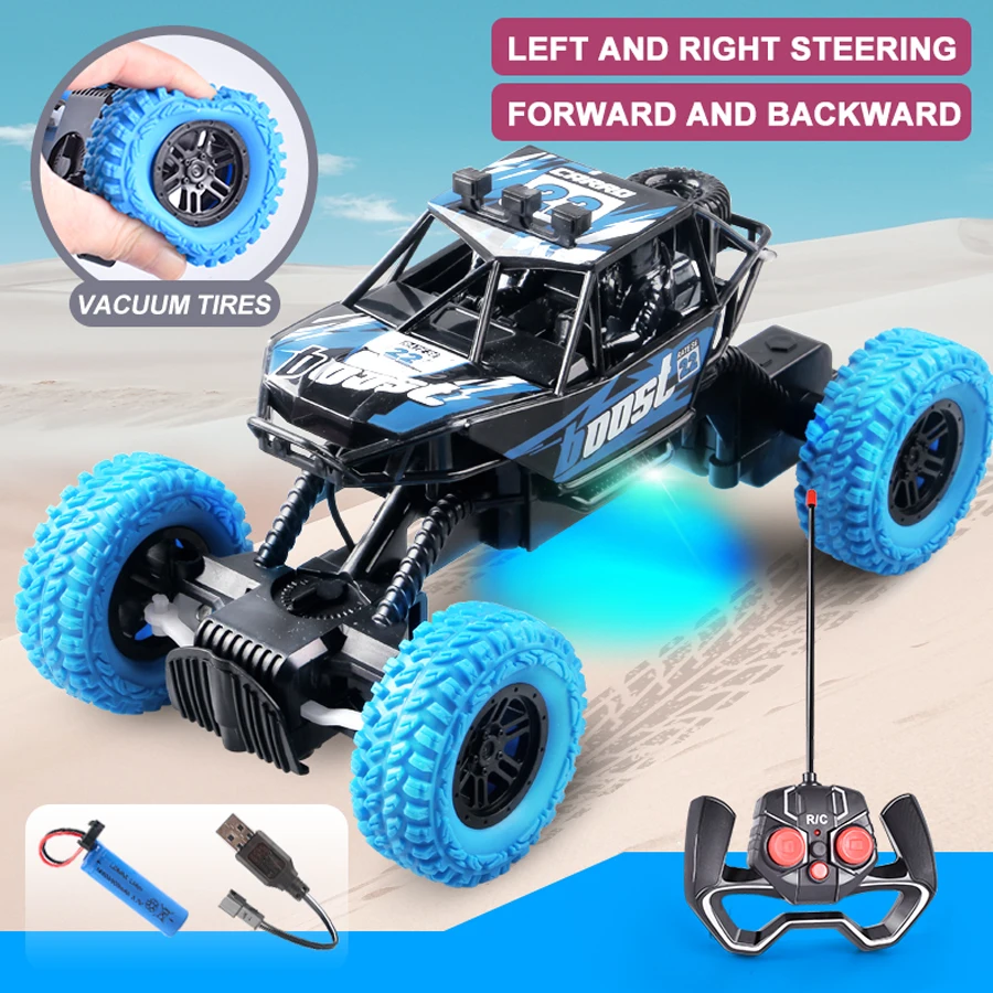 Voiture télécommandée avec lumières clignotantes colorées, roues en caoutchouc, voiture jouet tout-terrain adaptée aux cadeaux de Noël pour enfants