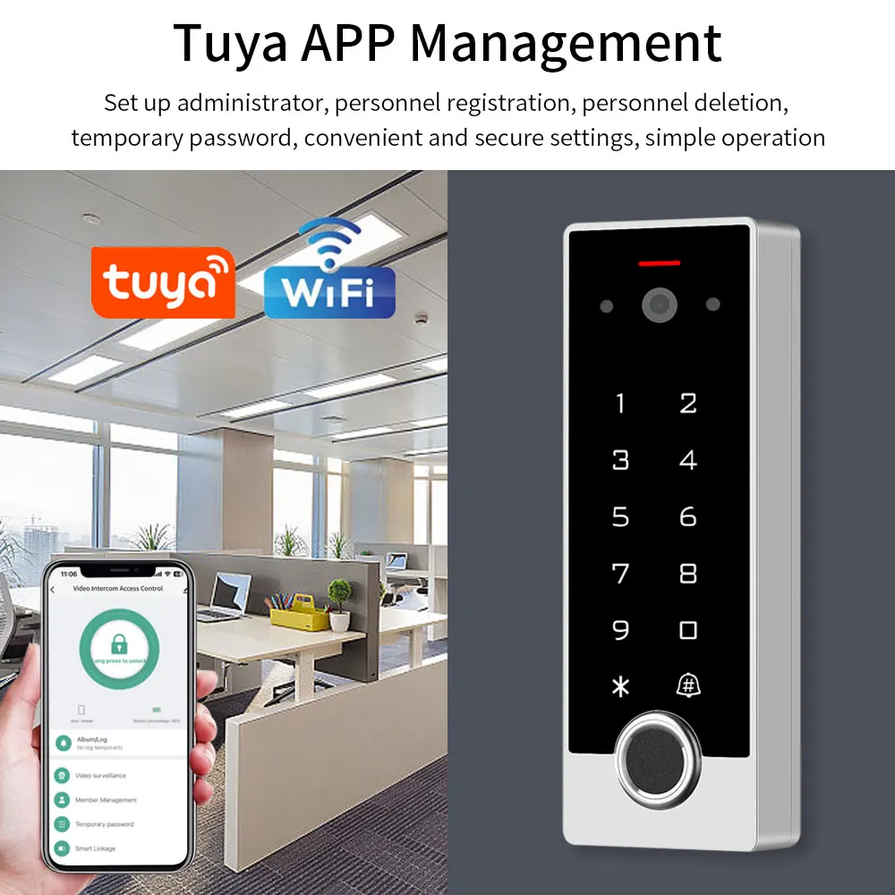 1080P Tuya Video-intercom voor toegangscontrolesysteem voor thuis Wifi vingerafdruk Toegangstoetsenbord Deuropener en intercom zonder monitor