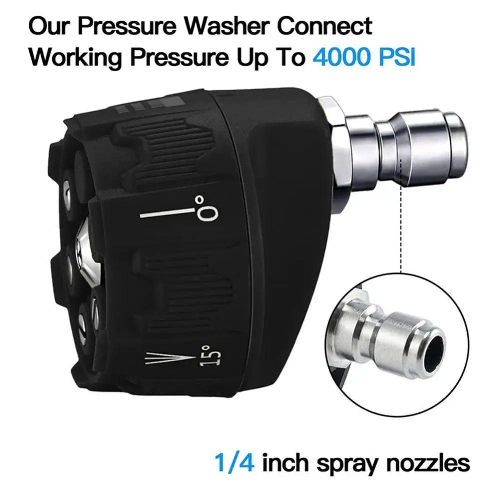 6 in 1 Power Washer Nozzle's,With 1/4 Inch Quick Connector,0 15 25 40 Degree Rotation Watering Rinse Soap Nozzle Tip