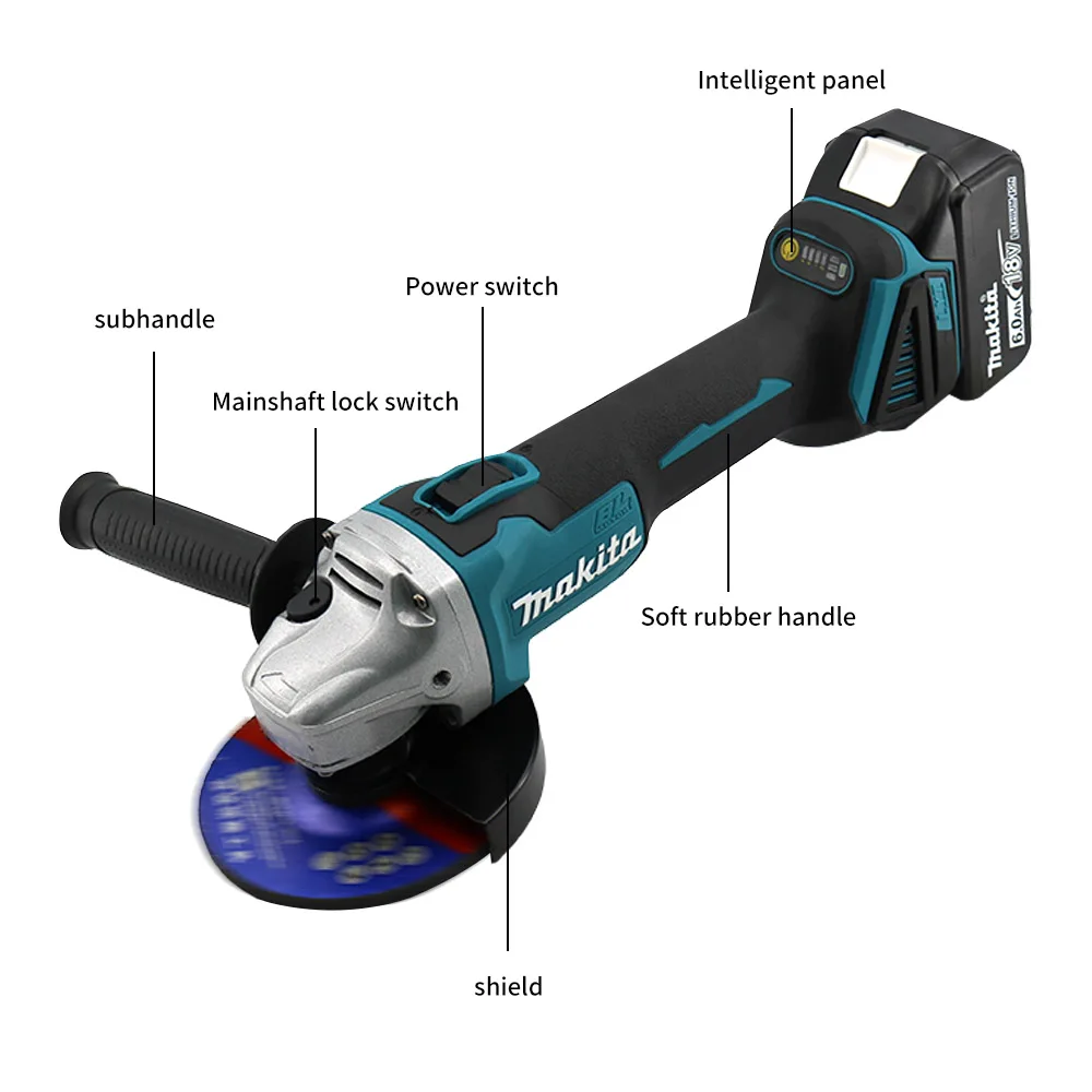 Makita 100/125mm moedor de ângulo sem escova dga404 máquina de polimento de corte para bateria 18v 4 engrenagens ferramentas de polimento de alta potência