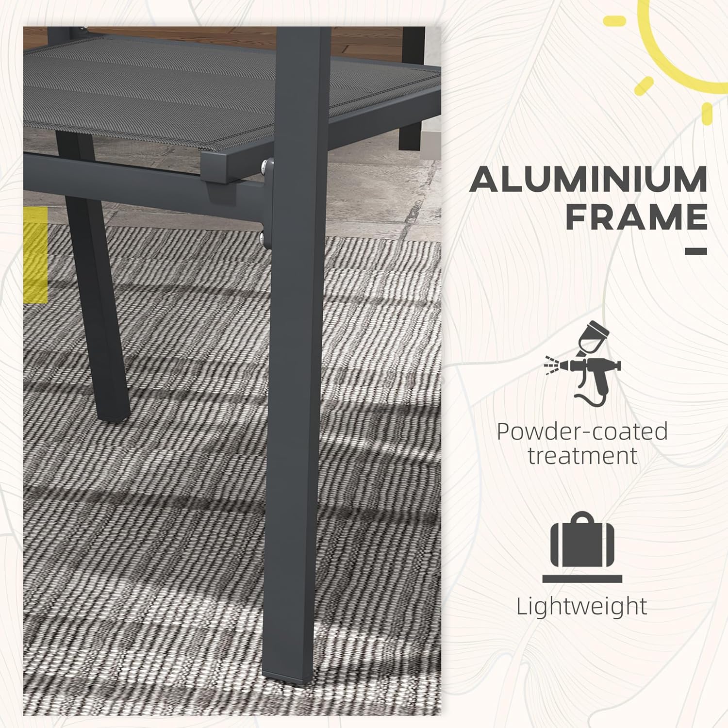 2 Pieces Garden Dining Chairs, Aluminium Outdoor Armchair for 2 with Breathable Mesh Fabric, Design, Dark Gre