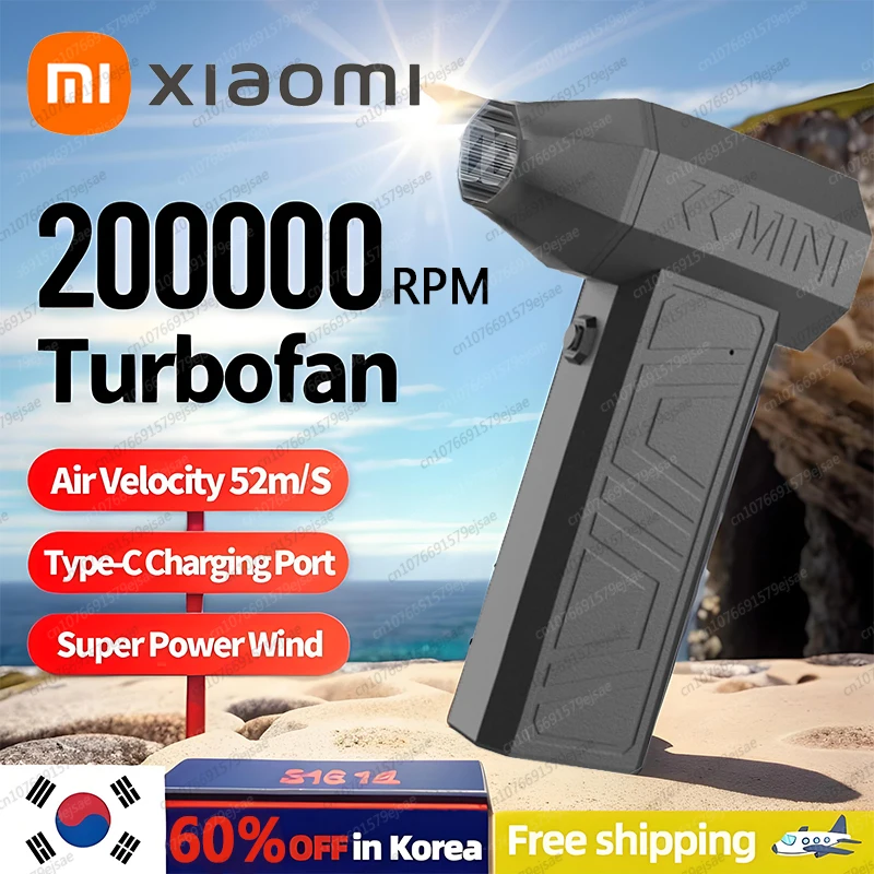 Xiaomi 200000 Ventilador violento RPM, potente soplador de aire, aspirador de polvo, carga tipo C, viento fuerte, soplador de chorro Turbo sin escobillas de 52 m/s