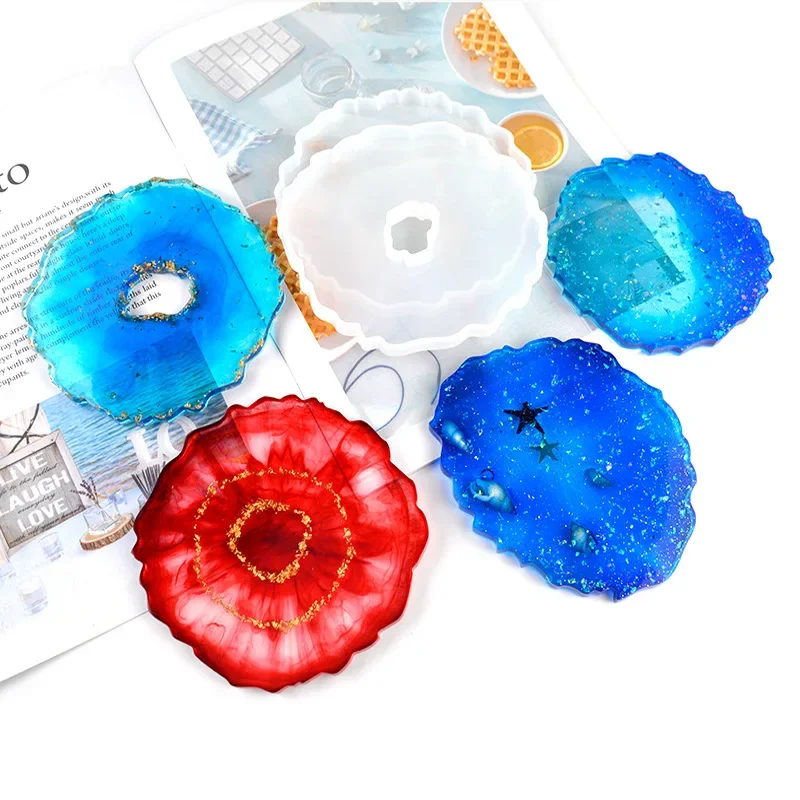 1 Uds. Molde de silicona de resina de posavasos Irregular, Moldes de resina epoxi UV para hacer copa de vino, bandeja de posavasos de café, herramientas de joyería artesanales