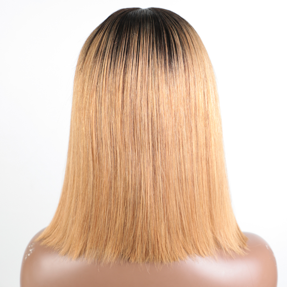 Lekker Ombre Blonde Kurze Gerade Bob 13x1 T Spitze Front 100% Echthaar Perücken Für Frauen Glueless Brasilianische Remy haar Farbige Perücke