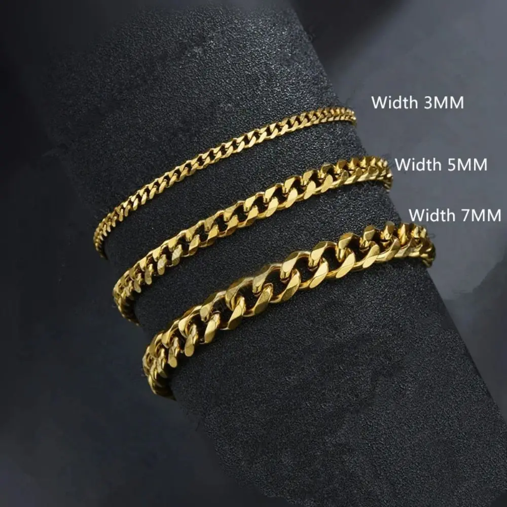 ใหม่อินเทรนด์ Cuban CHAIN สร้อยข้อมือผู้ชายคลาสสิกสแตนเลส 3 5 ความกว้าง 7 มม.สร้อยข้อมือสําหรับผู้ชายผู้หญิงเครื่องประดับของขวัญ PARTY