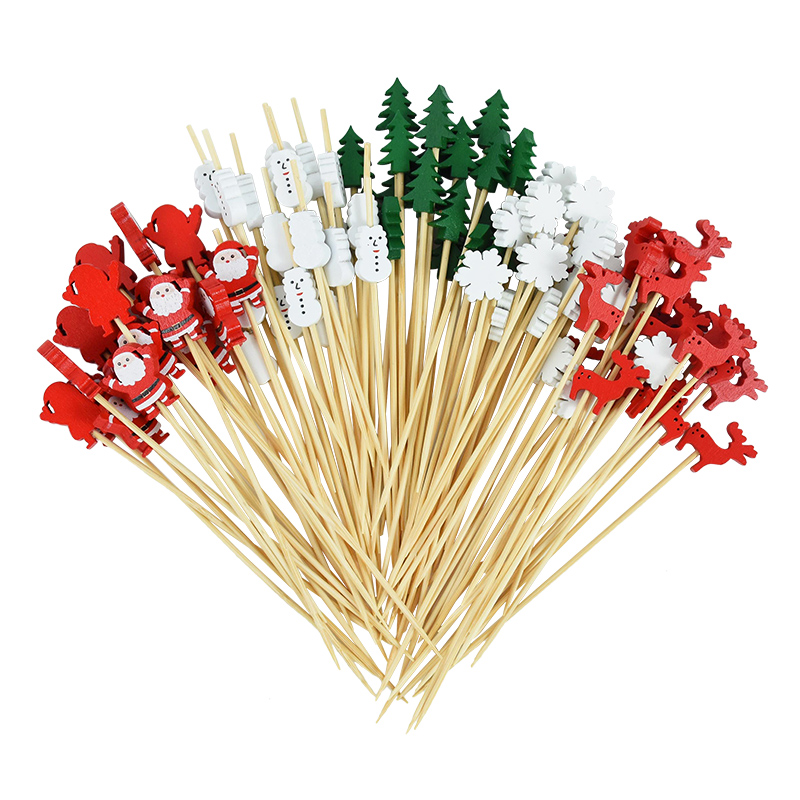 50 Uds. Palillos navideños de bambú para comida, palillos de dientes, postre de Papá Noel, Buffet, ensalada de frutas, decoración navideña, suministros para fiesta de Navidad de Año Nuevo