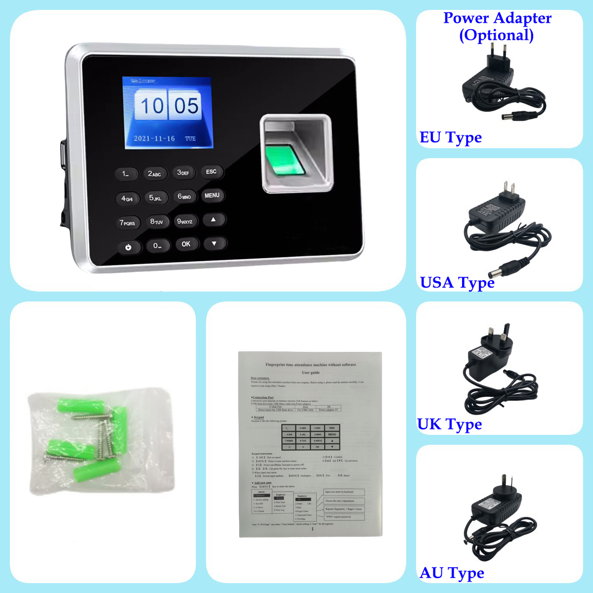 Back up Battery SSR Fingerprint Time Attendance Clock Machine Card and Biometric Employee Electric Clocking Tracking Device