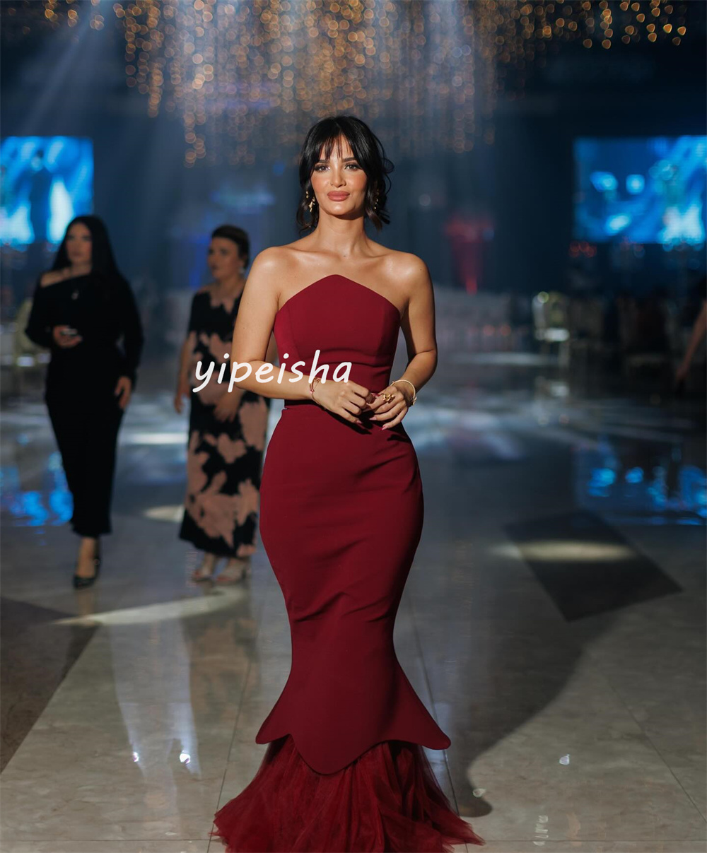 Customized Intricate Jersey Mermaid Strapless Long Dresses Prom Dresses Classic Exquisite Modern Style Pastrol Unisex Chinese St