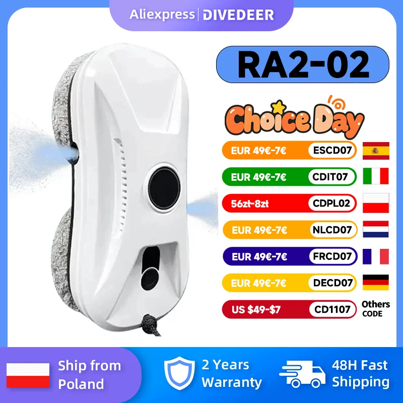 DIVEDEER Inteligentny Czyścik do Okien Dwukierunkowy Podwójny Spray Nowy Automatyczny Czyścik do Okien z Podwójnym Spryskiwaniem Mini