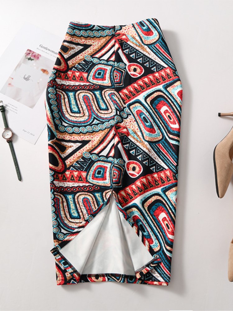 Women Vintage Flower Print Bodycon Skirt Slim Midi Sexy Elegant Pencil Skirt Bag Hip Bandage Skirt Hip Wrap Lolita Short Skirt