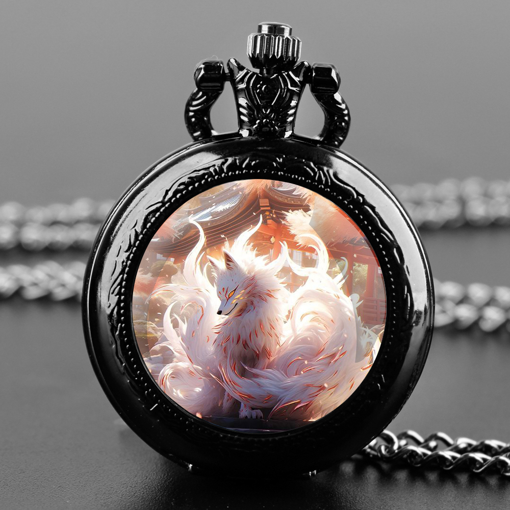 Nine-tailed Fox Creative Design Pendant Quartz Pocket Watch Souvenir Chain Pocket Watch Arabic Numerals With Personality Gift