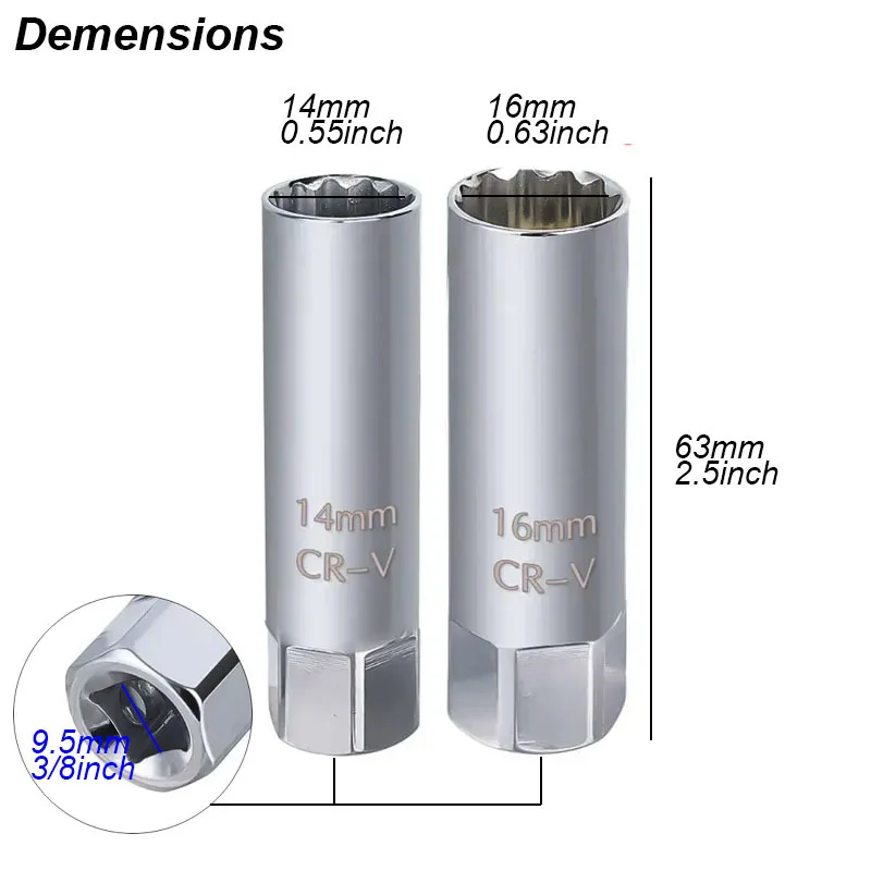 Spark Plug Socket Wrench Key Adapter 14 16mm Install Replace Repair Kit Torque Magnetic Remove Removal Gap Tool AUTO Mechanical