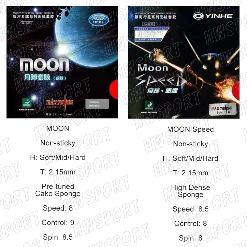 YINHE MOON-Feuille de caoutchouc de ping-pong non collante, tennis de table avec haute éponge élastique, Moon Speed