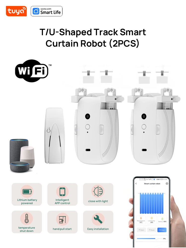 Tuya Smart Curtain Robot WiFi APP Fernbedienung/Sprachsteuerung (Alexa Google Siri) ForTU-Schienenförmige Schiene, Pull-to-Start, 8 kg Last