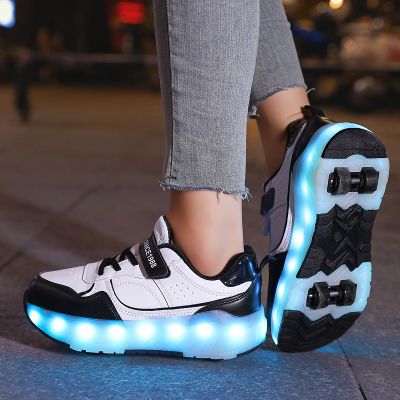 Kinder-Turnschuhe mit LED-Licht, 4 Räder, leuchtende Schuhe mit Rollen, wiederaufladbar, für Mädchen, Jungen, Damen, Kinder, Rollschuhe