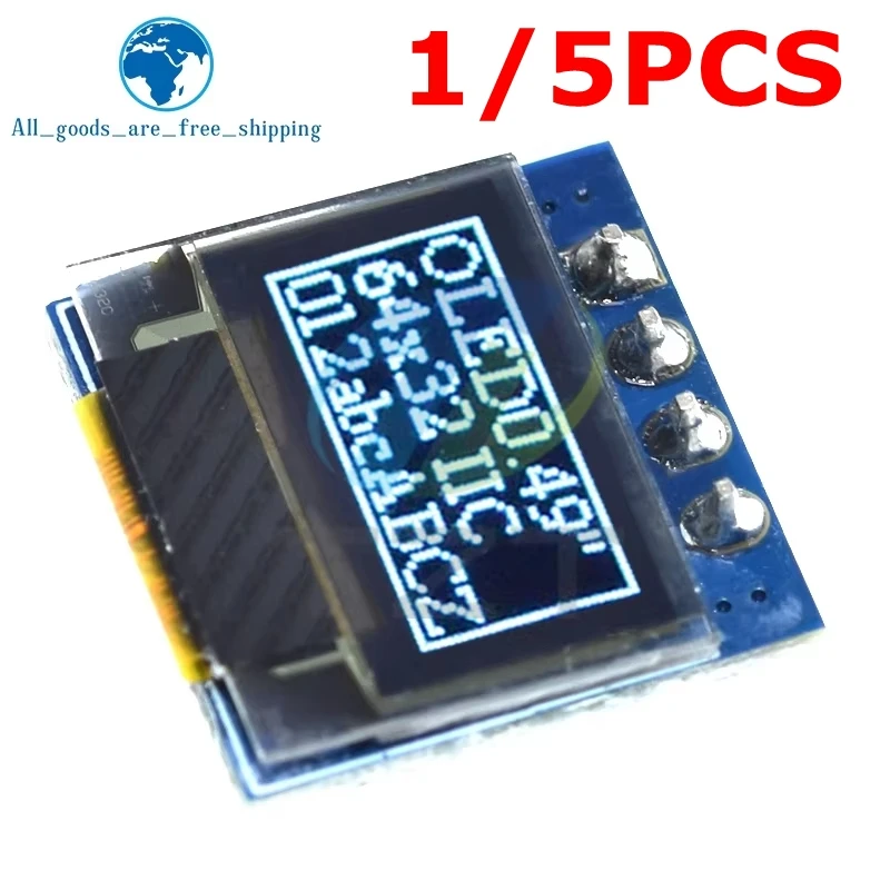 TZT 1/5 Uds. Módulo LCD de pantalla OLED de 0,49 pulgadas pantalla blanca de 0,49 "64x32 interfaz I2C IIC controlador SSD1315 para Arduino AVR STM32