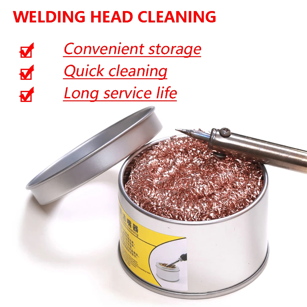Bola de limpieza de soldador, punta de boquilla de limpieza, desoldador, punta de hierro para soldar, limpiador de alambre de cobre, bola, caja de escoria de Metal