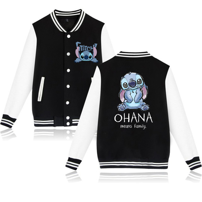 Y2k 90s Stitch Disney Bluza z kapturem Kurtka baseballowa Mężczyźni Kobiety Bluza Dzieci Chłopcy Dziewczynki Harajuku Kurtki Streetwear College Płaszcze