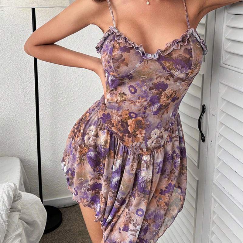ストラップ付きのセクシーな花柄のネグリジェ,タイトで快適,ハイエンド,睡眠用の快適なパジャマ,xxx