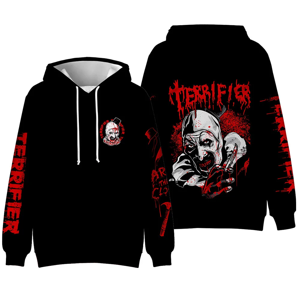 Terrifier película de terror sudaderas con capucha estampadas en 3D hombres mujeres moda Casual sudaderas de gran tamaño Sudadera con capucha jerseys chándal ropa de hombre
