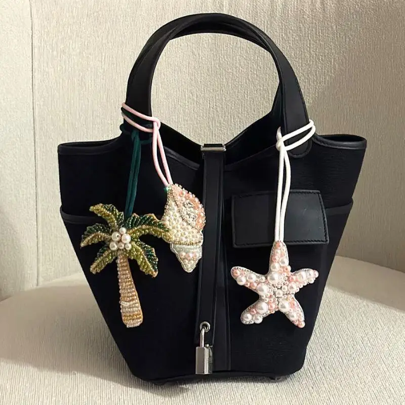 Nuovo albero di cocco applique patch stella marina di cristallo paillettes fatti a mano in rilievo abbigliamento cucire su toppe corda appesa portachiavi ciondolo borsa