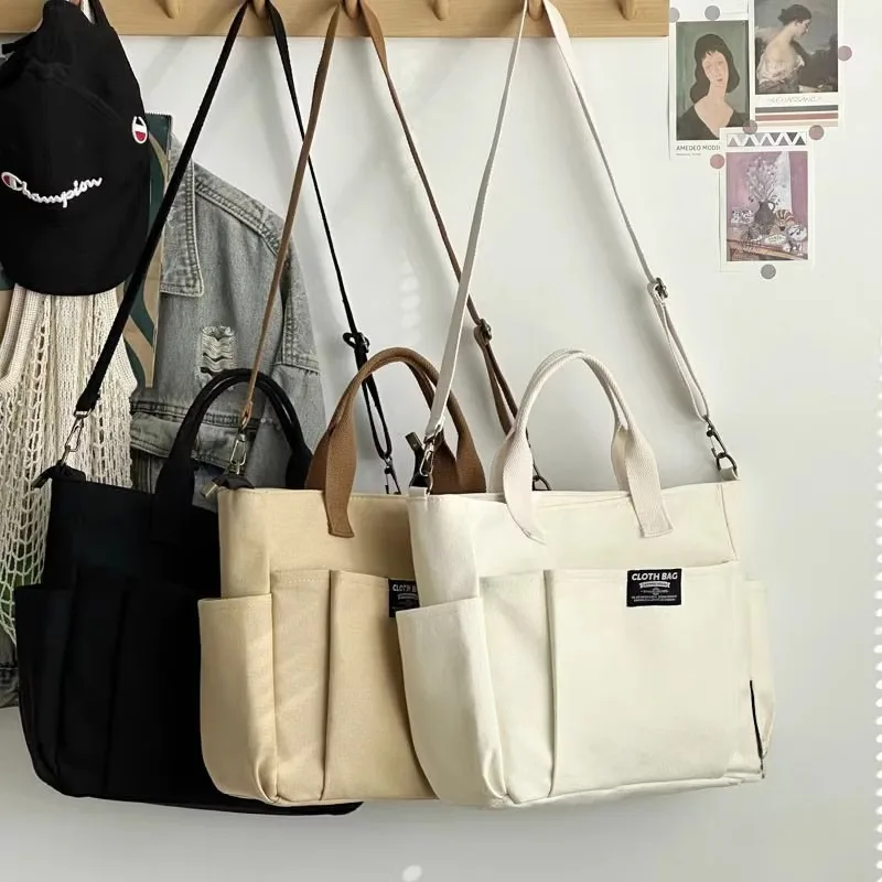Borsa da donna in tela Borsa portatile inclinata a spalla per pendolari orizzontale di grande capacità per studenti semplici