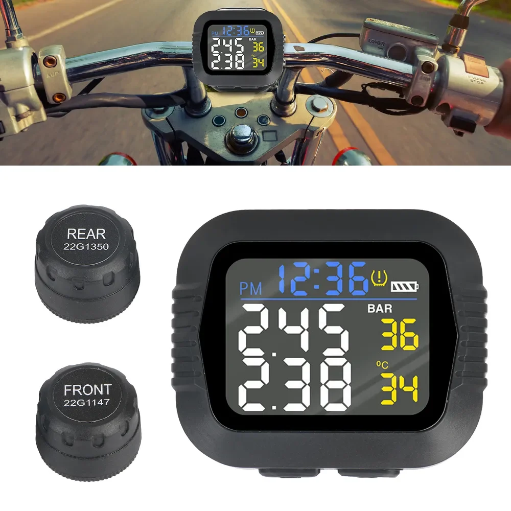 Motorrad tpms Reifendruck überwachungs system Temperatur alarm mit 2 externen Sensoren Moto Reifen alarmsysteme in Echtzeit