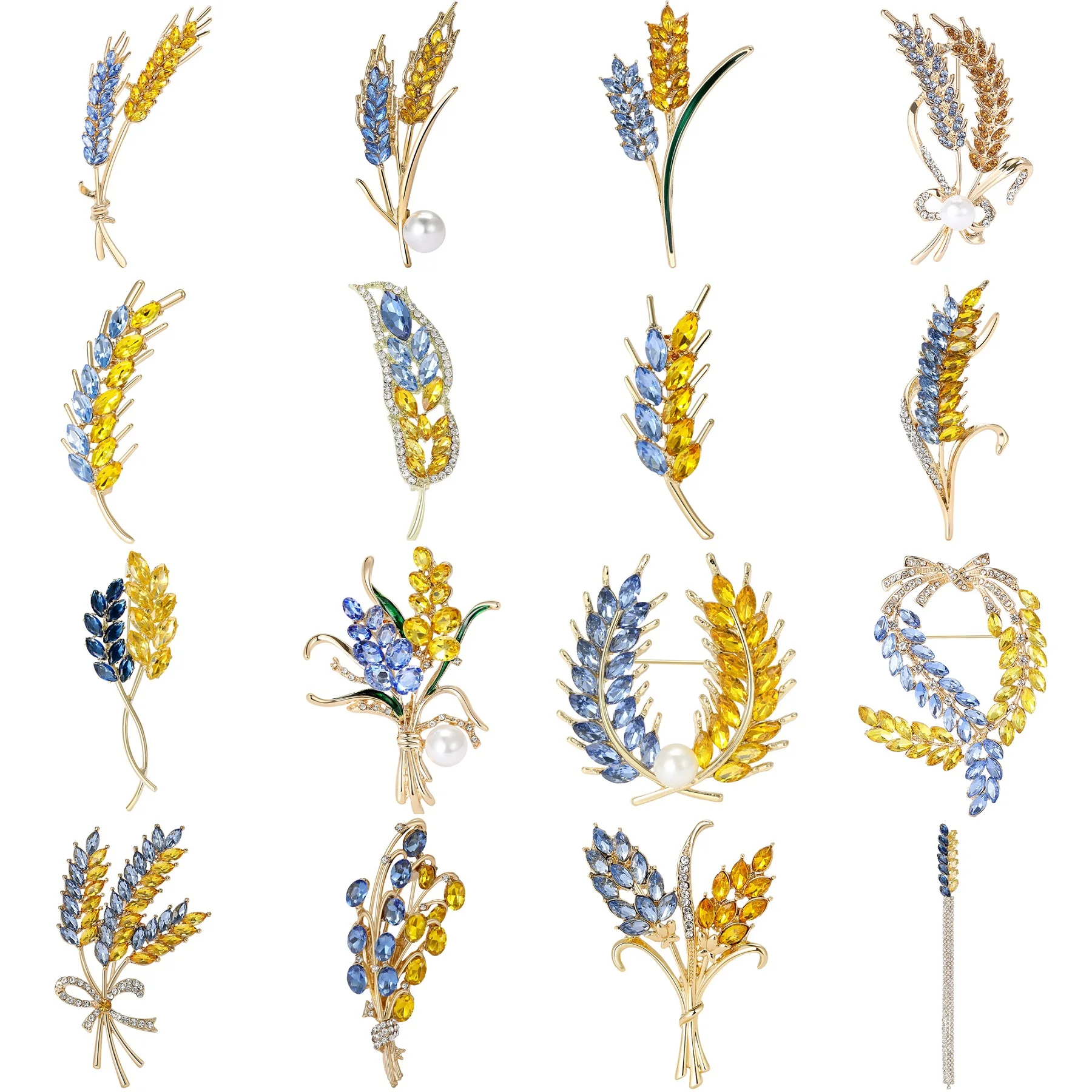 Broches de oreja de trigo con diamantes de imitación a la moda para mujer, alfileres de trigo ucraniano, insignias de plantas esmaltadas, accesorios de regalos para amigos y fiestas de oficina