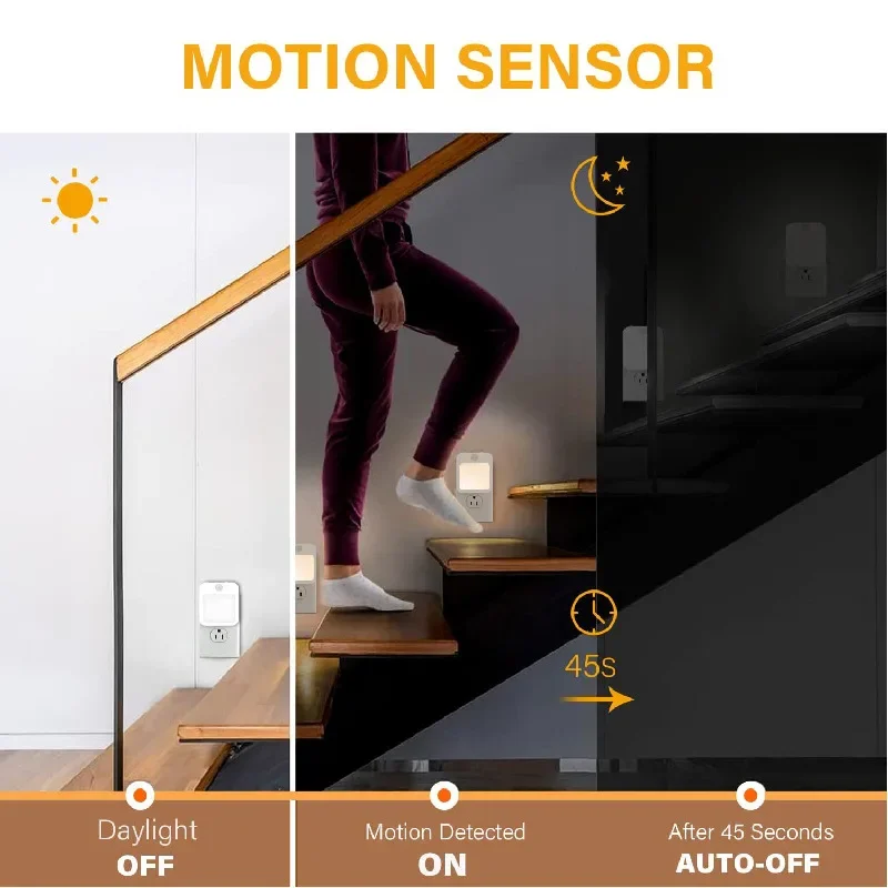 Sensore di movimento a luce notturna con luce a LED Lampade con spina europea Luce notturna per bambini Lampada da notte wireless per comodino Camera da letto Nigh