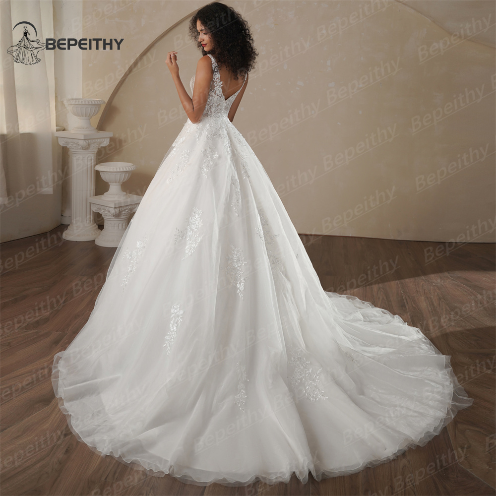 BEPEITHY – Robe De mariée trapèze personnalisée, col en V, sans manches, en dentelle, Vintage, style Boho, 2025