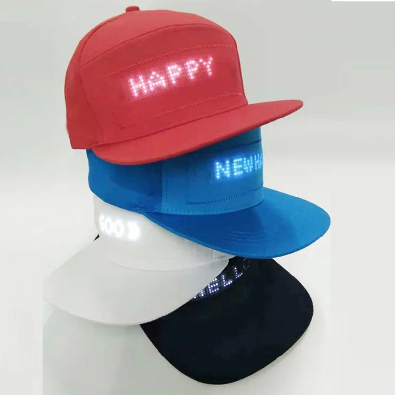 Sombreros con mensaje LED programable por aplicación, gorra de béisbol deportiva luminosa, luz intermitente Led, sombrero y gorra con pantalla LED recargable por USB