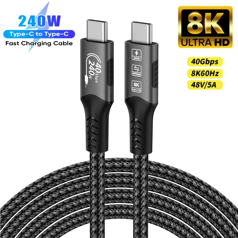 Kabel USB4 Thunderbolt 3/4 40Gbps USB-C Kabel do transmisji wideo 8K PD240W Szybka ładowarka Odpowiedni do iPhone 16 Macbook Kabel do dysku twardego Kabel do transmisji danych