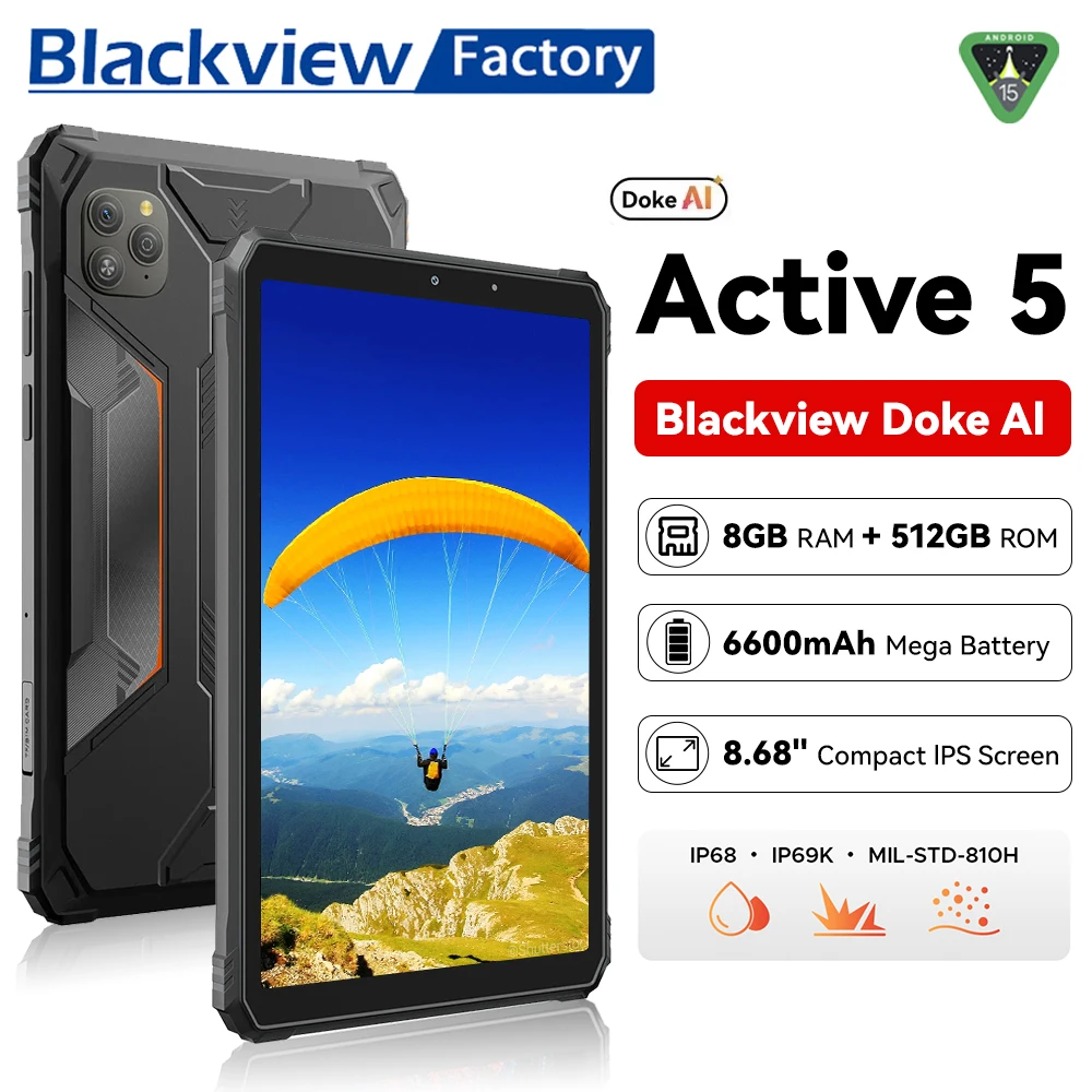 2025 Blackview Active 5 8.68'' Rugged Tablet PC Unisoc T615 Octa Core 8GB+128GB Telephone Smartphone 6600mAh Tablets Android 15