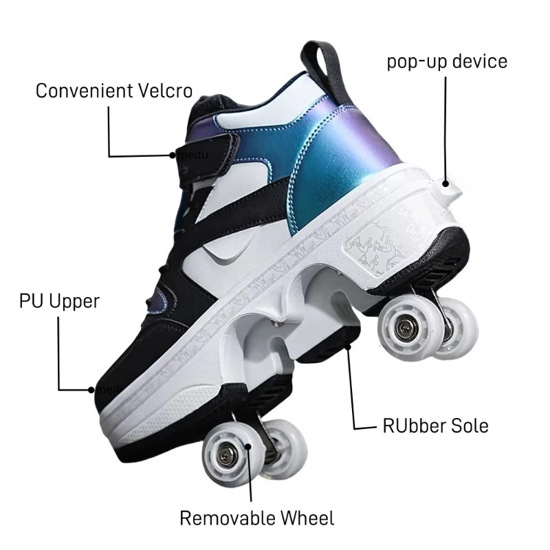 Chaussures à roulettes rétractables déformables, chaussures à roulettes élégantes pour adultes, marche décontractée, baskets pour garçons et filles, patins à roulettes 2 en 1