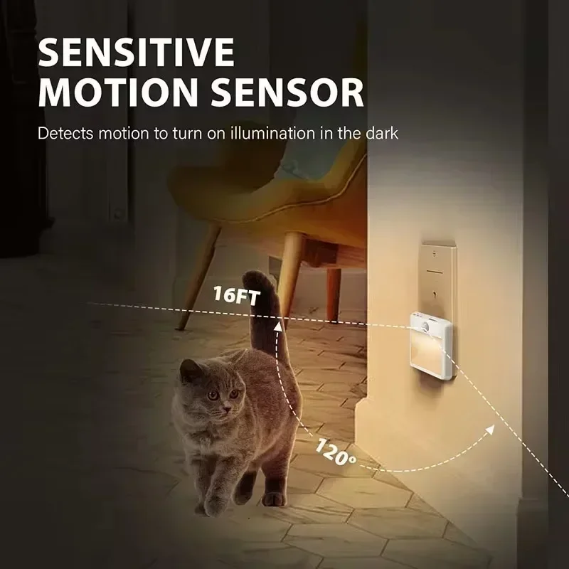 Luz nocturna con Sensor de movimiento, lámpara LED nocturna inalámbrica, enchufe de EE. UU., UE, Reino Unido, AU, lámpara de escalera con Sensor regulable de bajo consumo para dormitorio