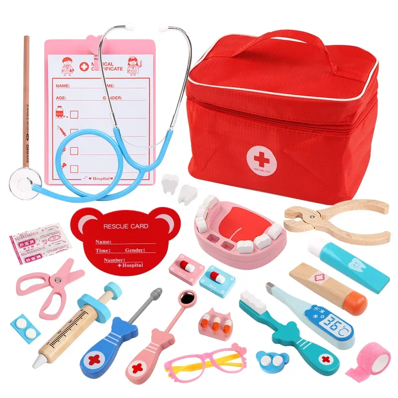 Juego de simulación de madera para niños, juego de juguetes médicos, juguete de simulación médica para niños, juego de rol, Kit de enfermera, diversión educativa Unisex