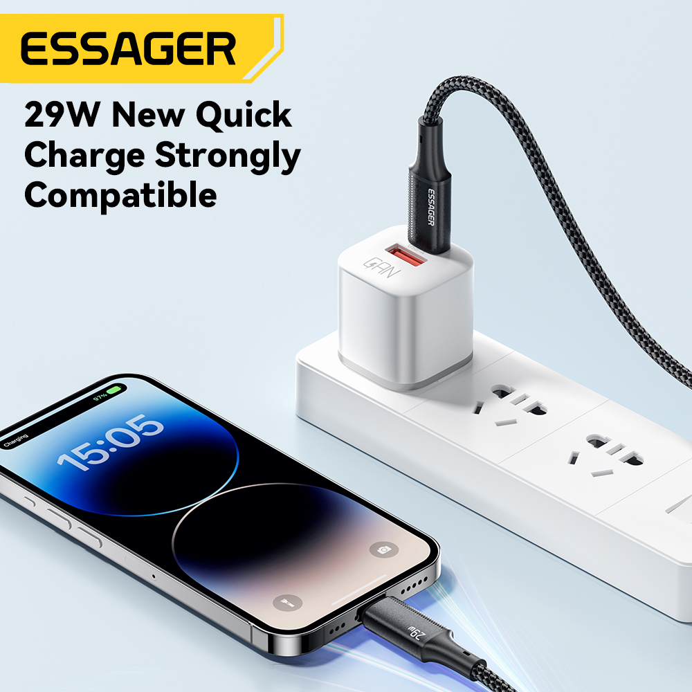 Cable Essager USB C para IPhone 14 13 12 11 pro Max 8 Plus 20W Cable de carga rápida tipo C para Cable de fecha de iluminación para iPad Macbook
