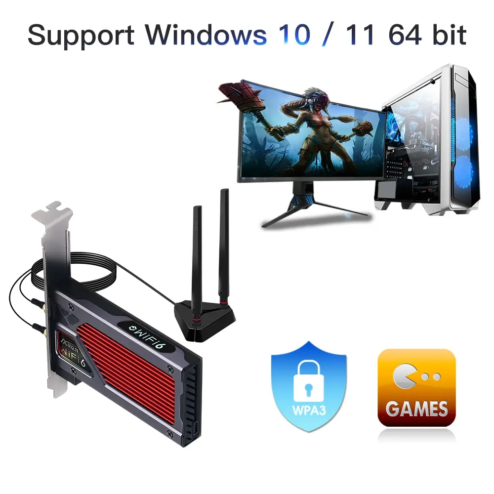 Fenvi axe3000 wifi 6e ax210ワイヤレス2.4g/5g/6ghz 5374mbps wifi6 802.11ax/ac pciネットワークカードBluetooth 5.3アダプター用