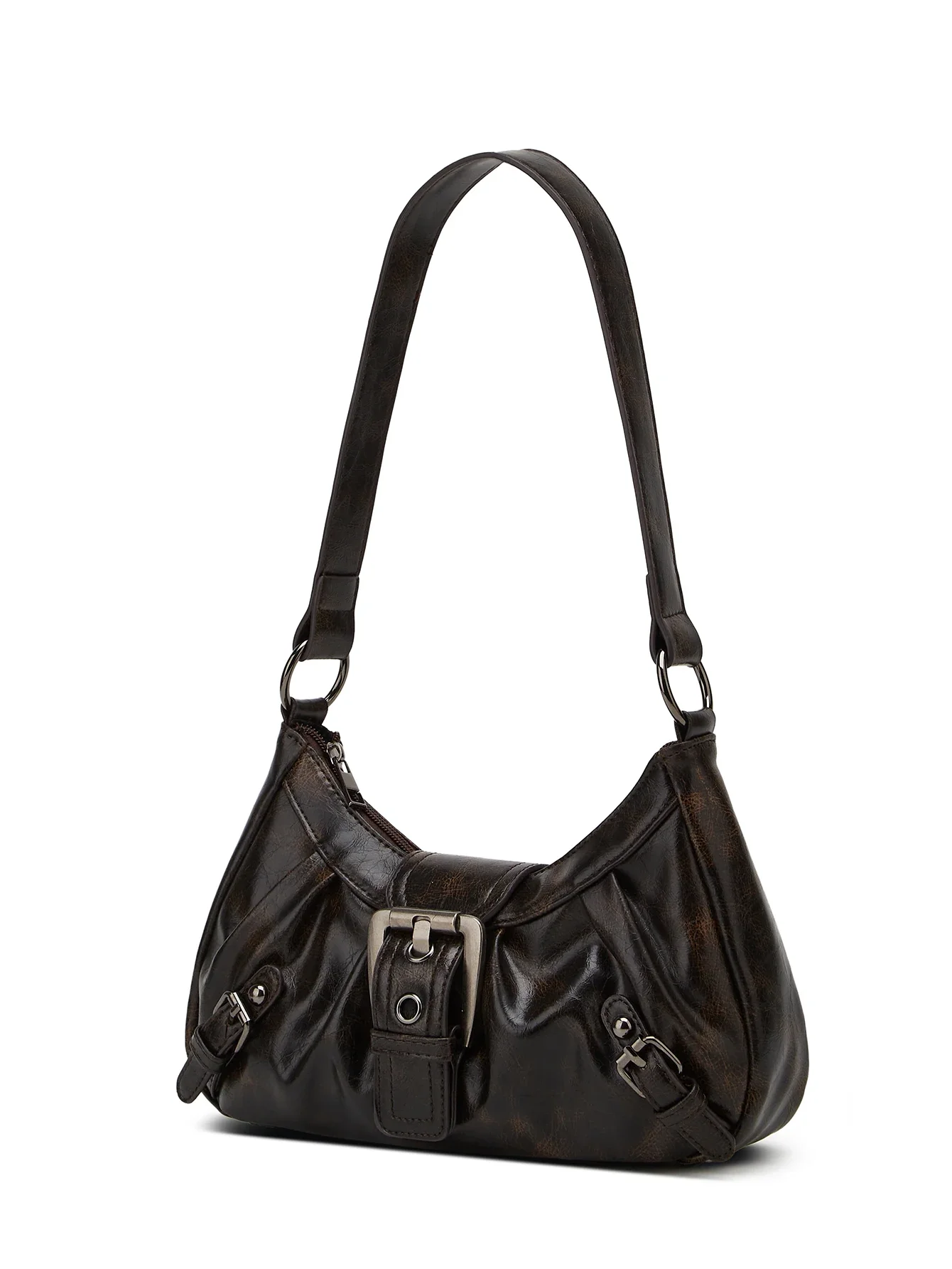 Bolsa de ombro estilo retrô Y2K, bolsa de axila com rebite plissado Maillard, bolsa de ombro de couro legal para mulheres da moda