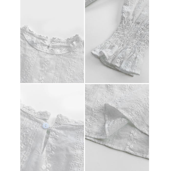 Dingaozlz Spitzenhemd im Vintage-Stil, ausgestellte Ärmel, aushöhlen, weiße Bluse, Freizeitkleidung, neue Mode, Damen-Spitzenoberteile, Blusa