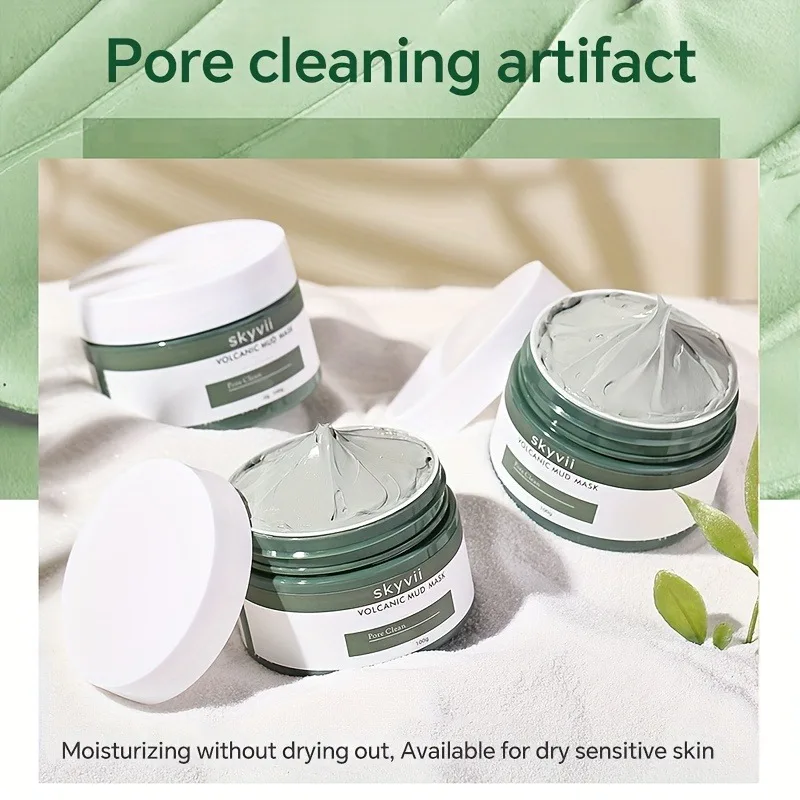 Máscara de lama vulcânica para rosto e corpo Limpeza profunda dos poros Minimizando a redução de cravo sem fragrância com AHA para todos os tipos de pele