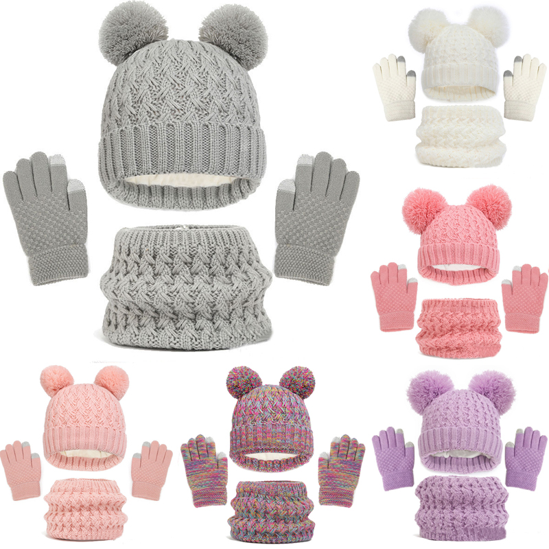 Conjunto de gorros de punto para bebé, bufandas de cuello para niño y niña, gorro bonito, bufanda y guantes, traje de 3 piezas para niños de 1 a 6 años